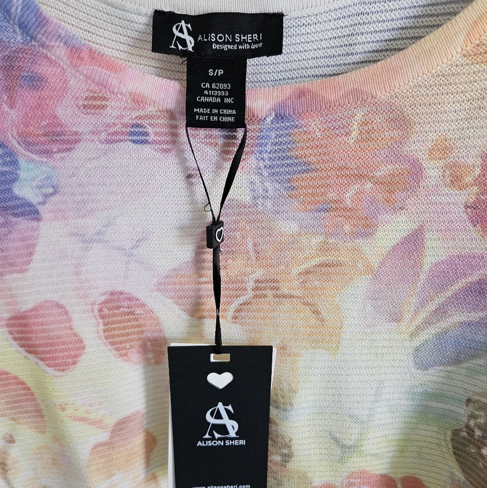Alison Sheri NWT ribbed knit watercolor floral top - Picture 3 of 4
